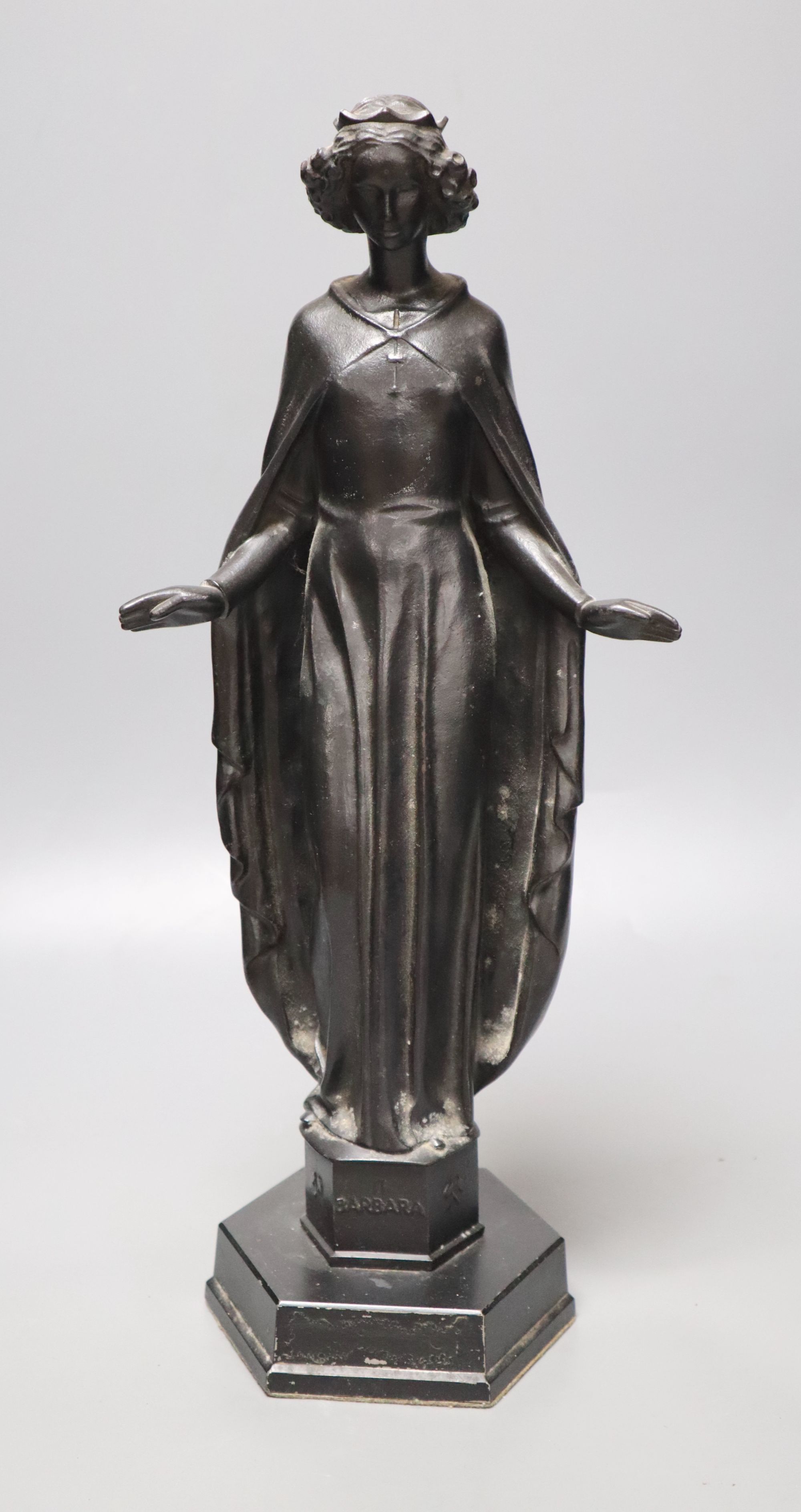 A cast iron religious figure Barbara, height 41cm